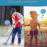 OMMO Wykrywacz Metali dla Dzieci, Pręt Regulowany 46,7-96,9 cm, Lekki z Wodoodporną Cewką 15,2 cm, dla Początkujących, Łopata, Grabie, Lazur