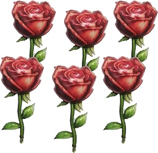 6pcs 38 * 19" Giant Red Rose Balloons Rose Flower Balloons for Girls Women Birthday Party Decorations Flower Theme Party Valentines Day Happy Anniversary Wedding Party Decor