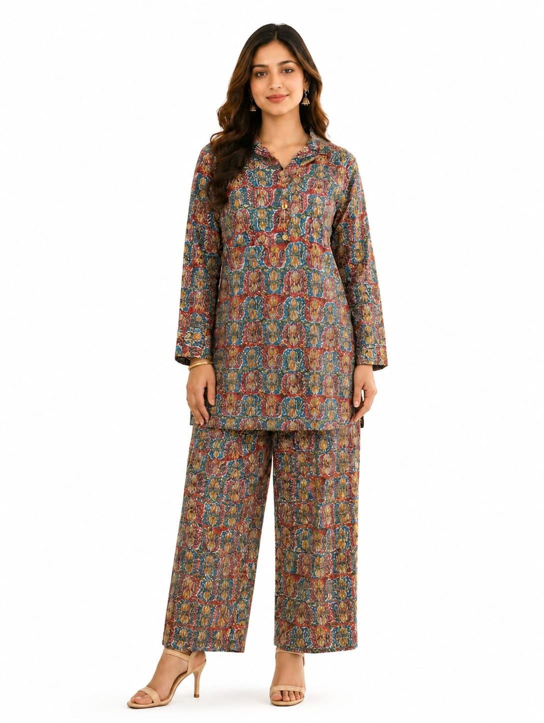 Women's Ajrakh Co-ord Set, Pure Cotton, Ethnic Top and Palazzo Pants, Jaipuri Handblock Print, with Pocket-image-28