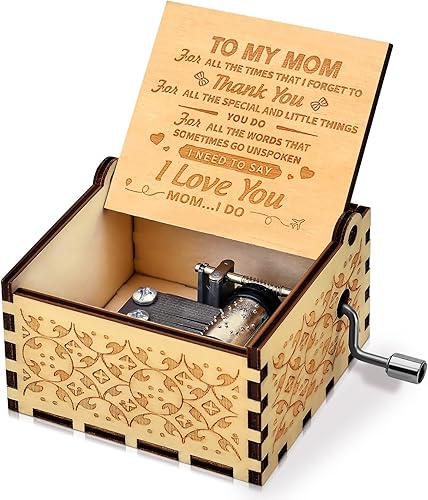 Birthday Gifts for Mom Wooden Musical Box from Daughter Son Womens Christmas Hand Crank Music Mothers Day You are My Sunshine Antique Vintage Women