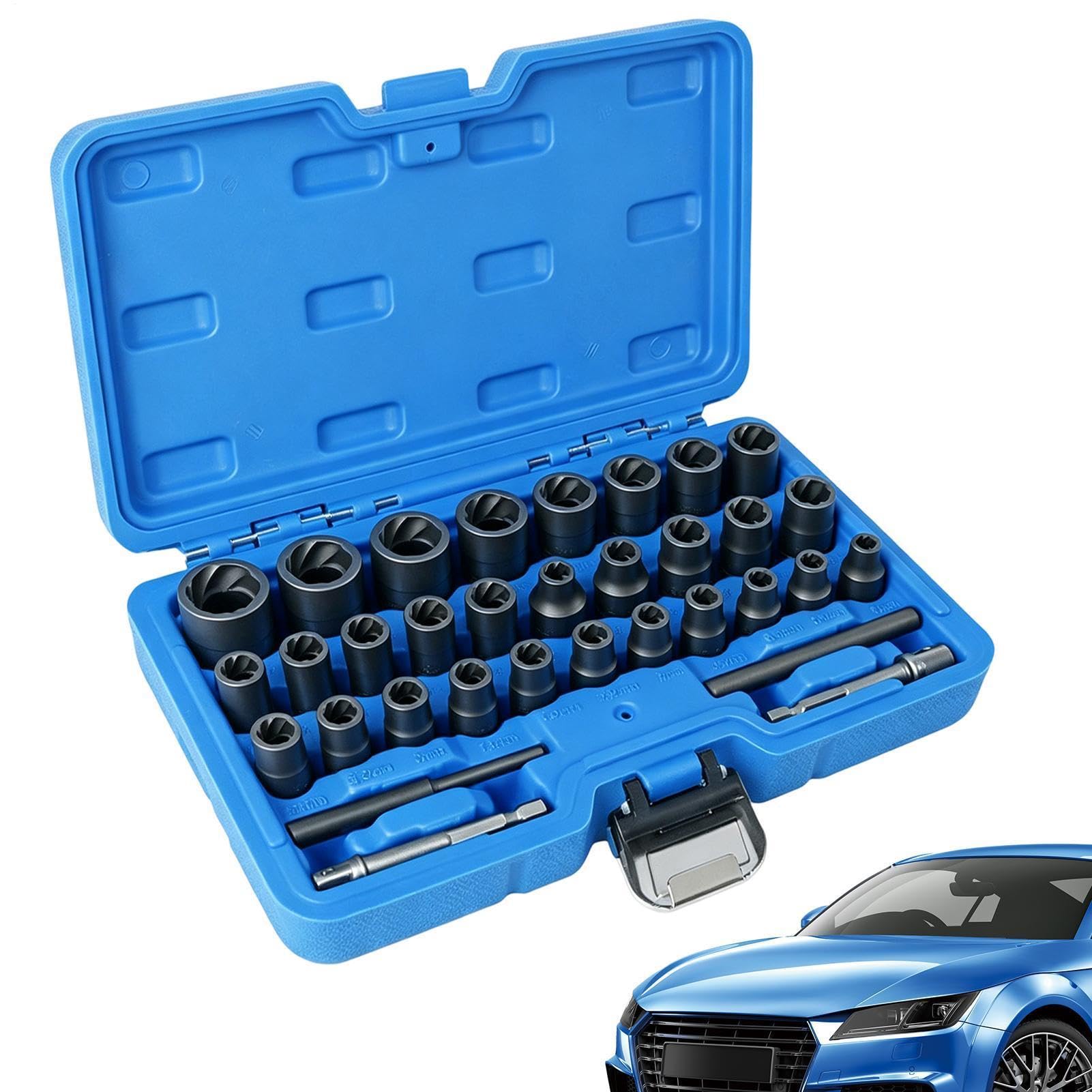 Kit Estrazione Bulloni Rotti 33 Pezzi Universale | Set Estrazione Viti per Danni Ruggine Ossidazione Per Fissaggi Bloccati Maschiature Rovinate Macchinari Trattori Moto