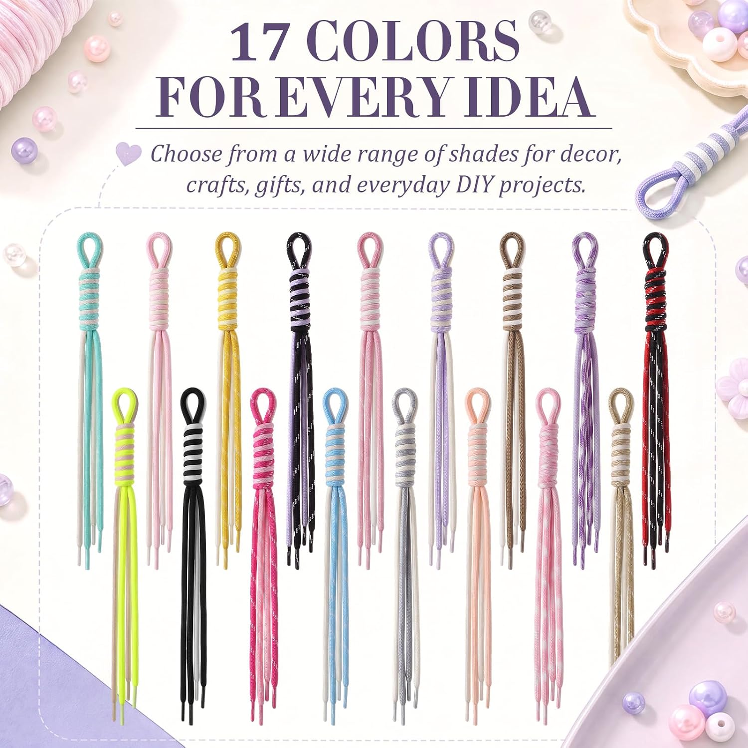 Janinka 17 Pack Colorful Paracord Keychain 4-Strand Nylon Bag Charm image 3