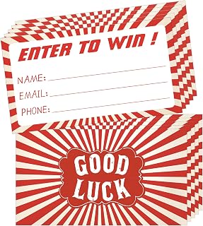 300 Raffle Tickets Enter to Win Cards-3.5”x2” Entry Form Cards for Contest,Ballot Box,50/50,Raffle Drum with Email Address and Phone Number Fields-Red