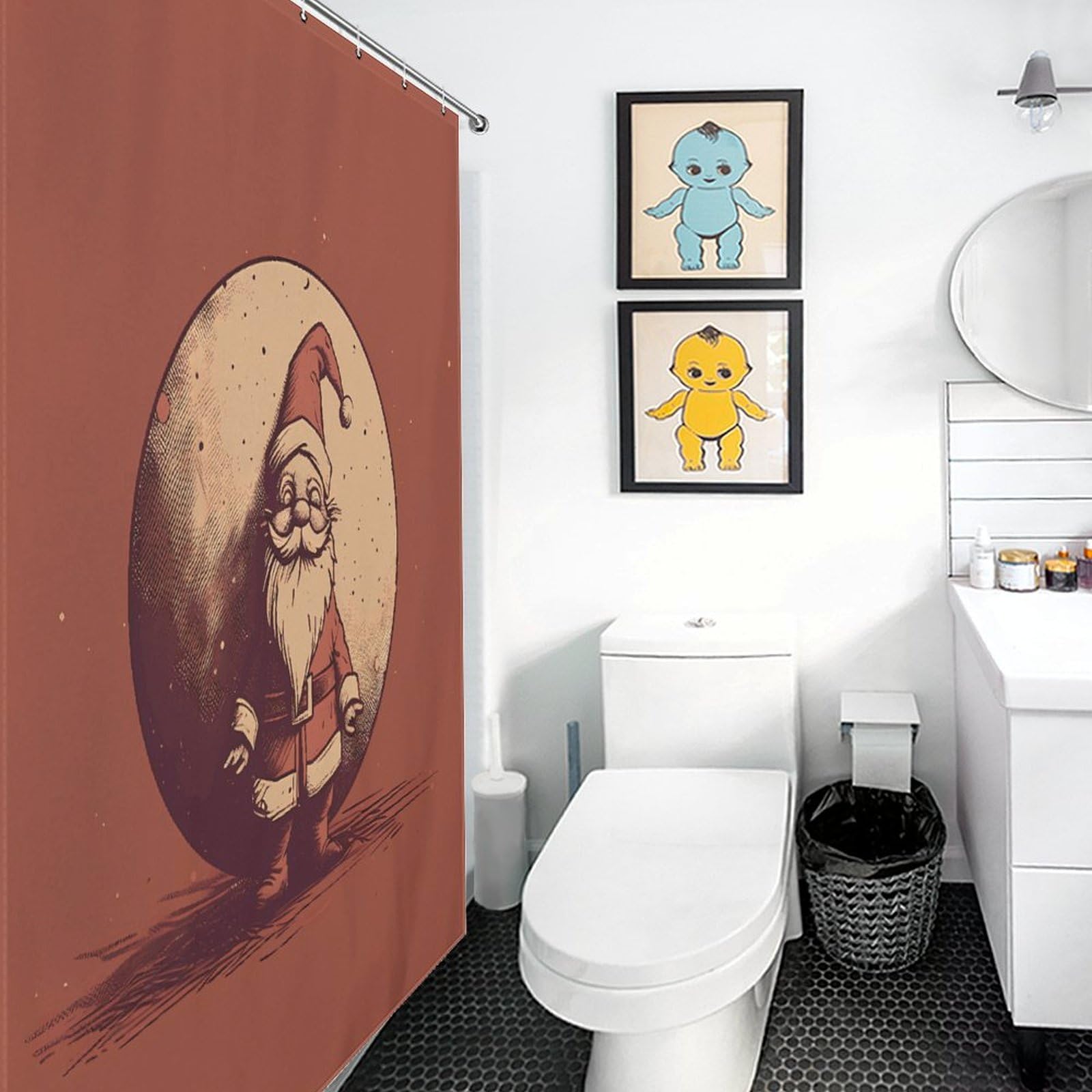Rideau de douche imperméable motif nain et boule de neige pour salle de bain 183x183cm avec 12 crochets