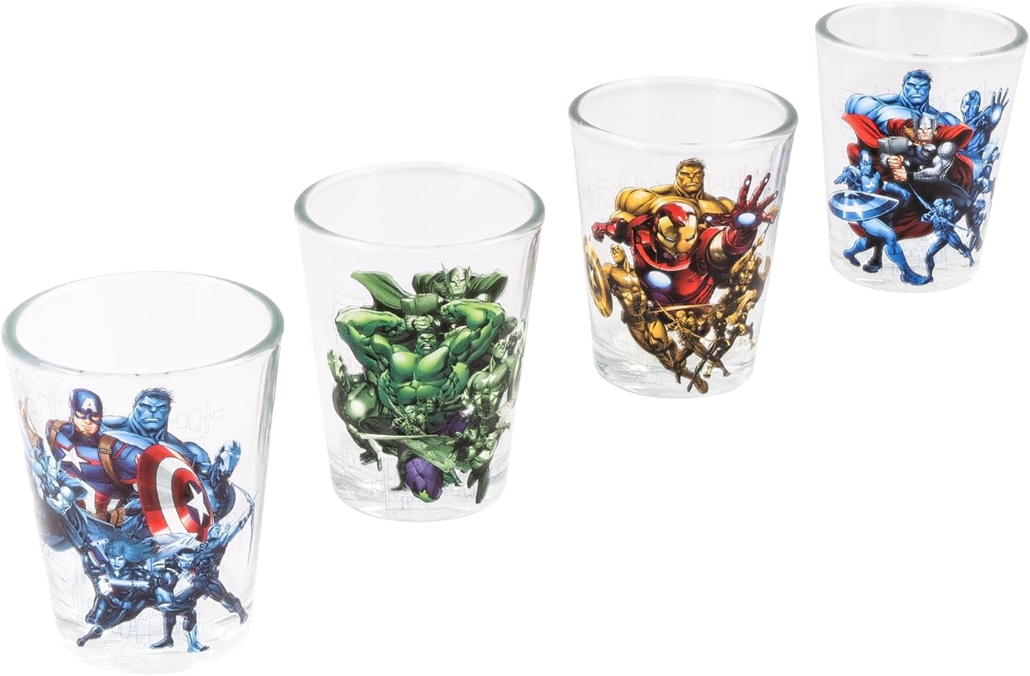 Silver Buffalo Marvel Avengers Featuring Captain America, Hulk, Iron Man, and Thor 4 Pack Mini Glasses, 1.5 Ounces - Image 5
