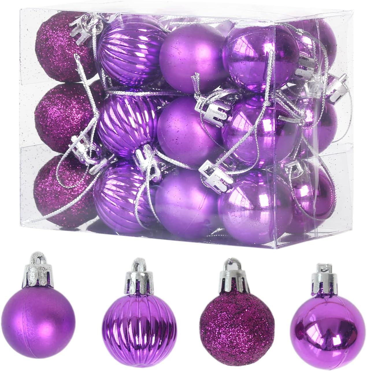 Yeooyoor Christmas Ball, Christmas Ornaments, Christmas Tree Decoration Balls, Holiday Party Decoration Balls (24 Christmas Hanging Balls (1.18 Inches/30 mm) Purple Christmas Balls) 1.18 in (30 mm)
