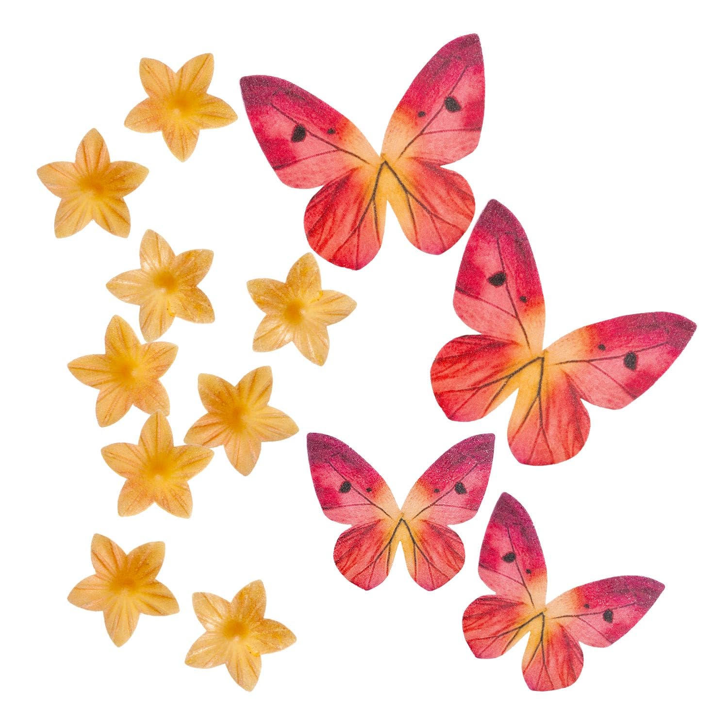 Dekora - Edible Wafer Decorations Blister with Yellow Mini Flowers and Red Butterflies - 39 Pieces to Embellish Cupcakes and Cakes for Every Event