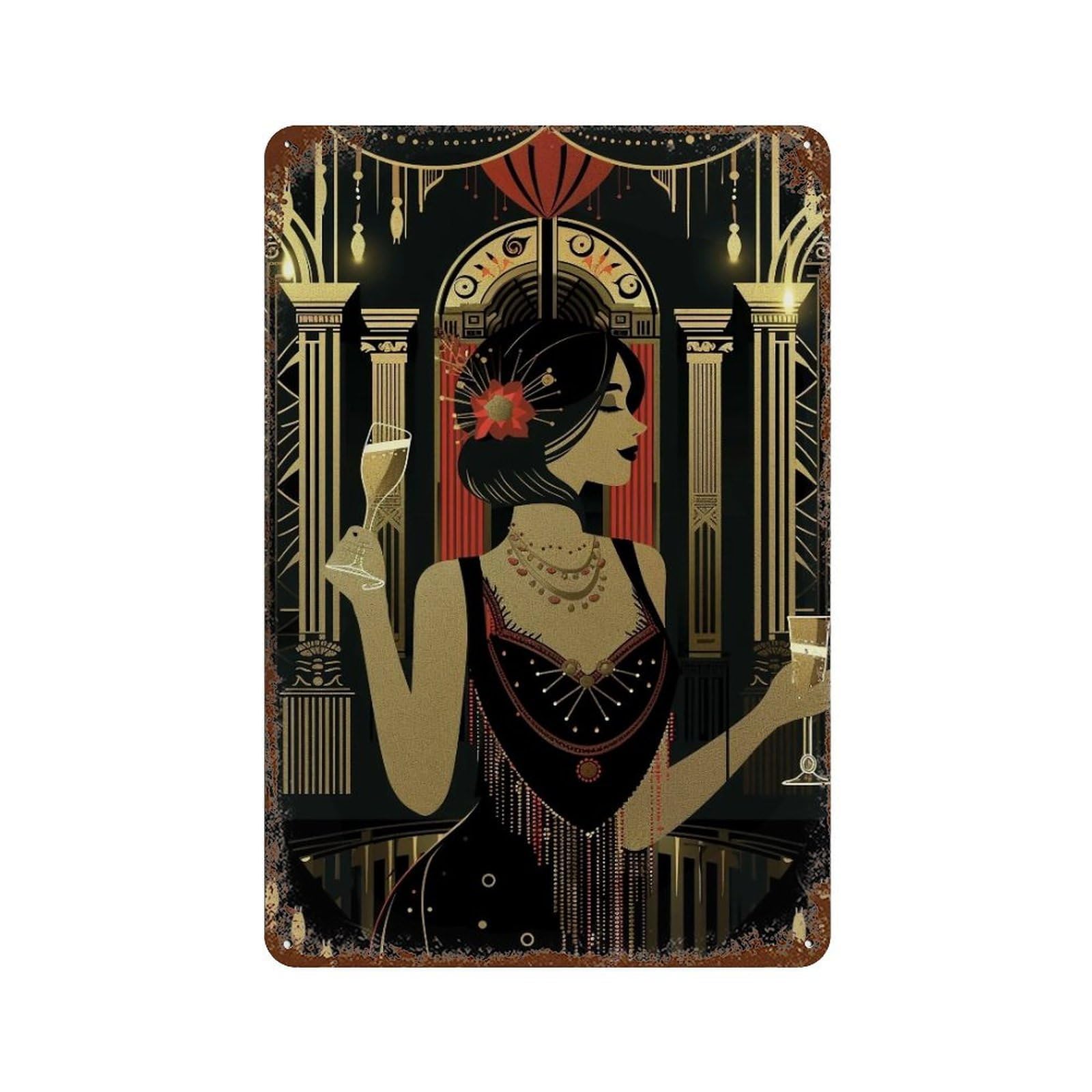 FHUYEURHRY Flapper Woman 01 Wall Decor Retro Iron Vintage Art Metal Tin Sign Poster Modern Home Cofffee Club Art Bar Shop Decorations Style 30x20cm