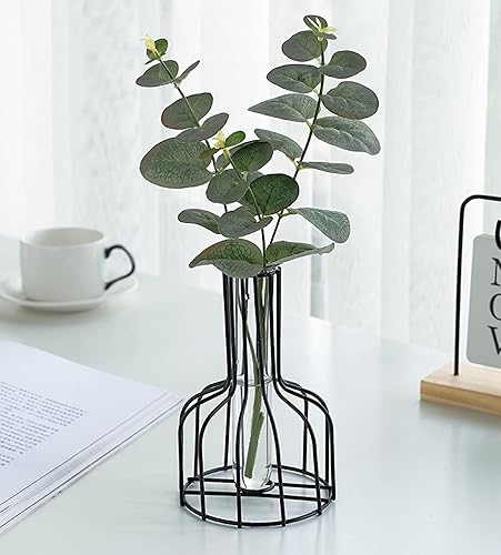 Miniatura 6 de Jarrón de flores negro y dorado con marco de metal jarrones de tubo de ensayo de vidrio transparente decorativos jarrones de brotes pequeños regalos