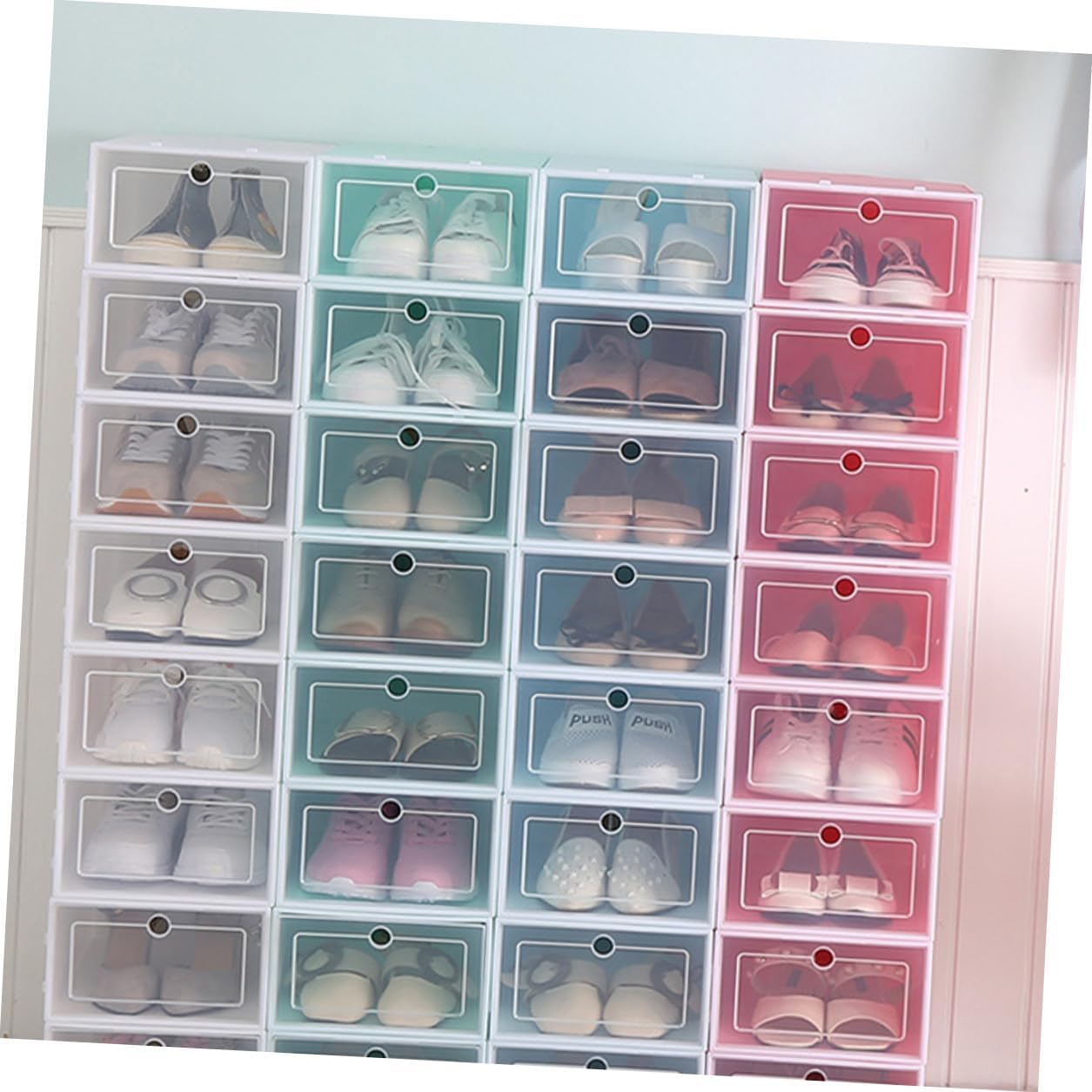 6PCS 6pcs Thickened Transparent Shoe Storage Boxes Plastic Shoe Containers Large Navy Space-saving Organizer for Closet Entryway and Under Bed Storage