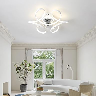 KeLuKes 45 cm Plafondventilatoren met verlichting DC omkeerbare ventilator licht plafond stil dimbaar 6 snelheden inbouw plafondventilatoren met lampen voor slaapkamer woonkamer, wit