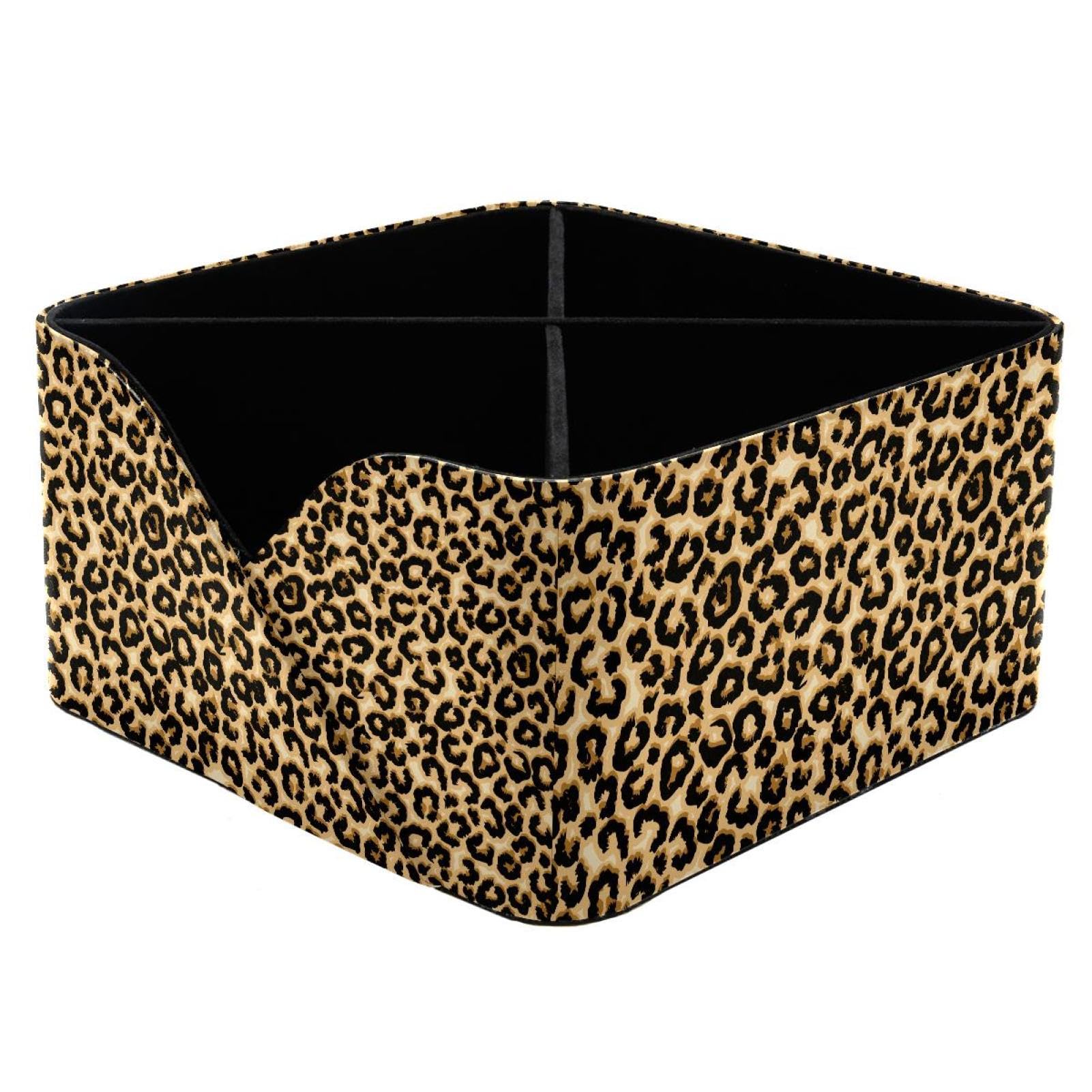 KengjuTesu Leopard Pattern Desktop Organizer Pen Holder, Rectangular Pencil Cup for Office, Study and Makeup Stations