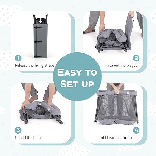 Miniatura 9 de BABY JOY Cuna de viaje 2 en 1, corralito portátil para bebé con colchón suave lavable, plegable, ligero, sin instalación, con bolsa de transporte,