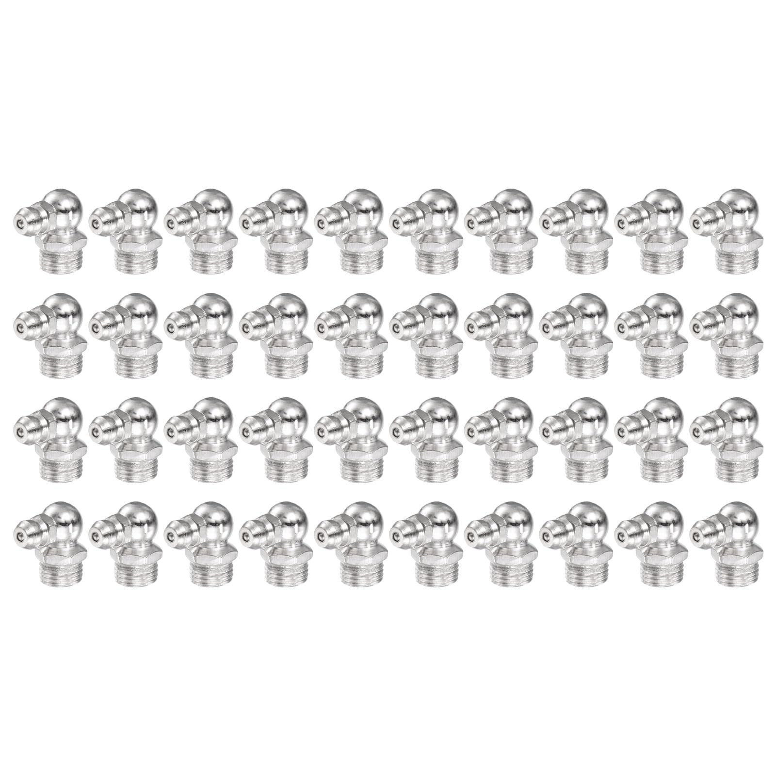 uxcell Nickel-Plated Iron 90 Degree Grease Fitting M10 x 1mm Thread Hydraulic Grease Fitting Accessories, 40Pcs