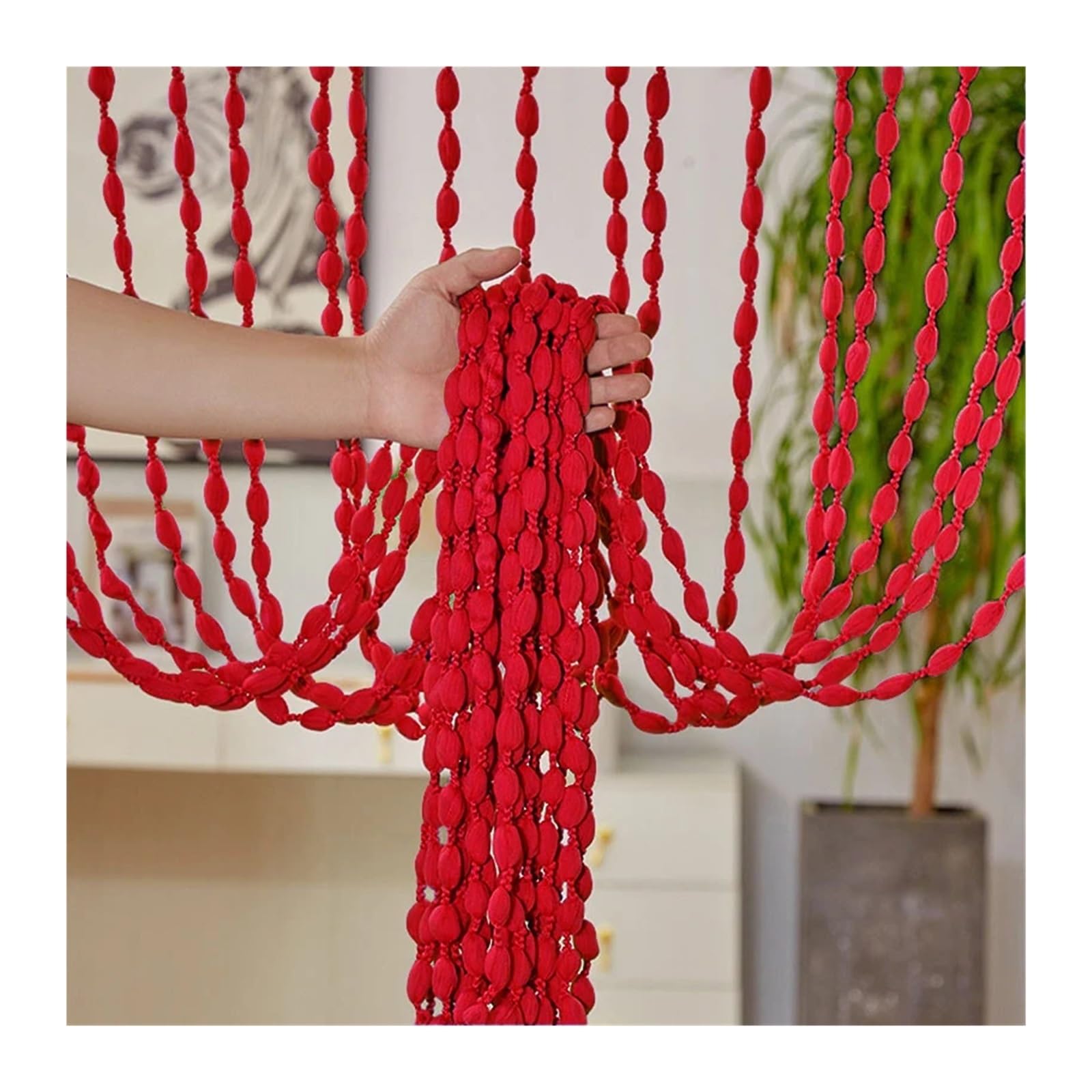 DFGBAPKBL beaded door curtain Polyester Door Beaded Curtains Lantern Tassel Cord Hotel Wedding Salon Window Line Decoration For Room Divider(Red)