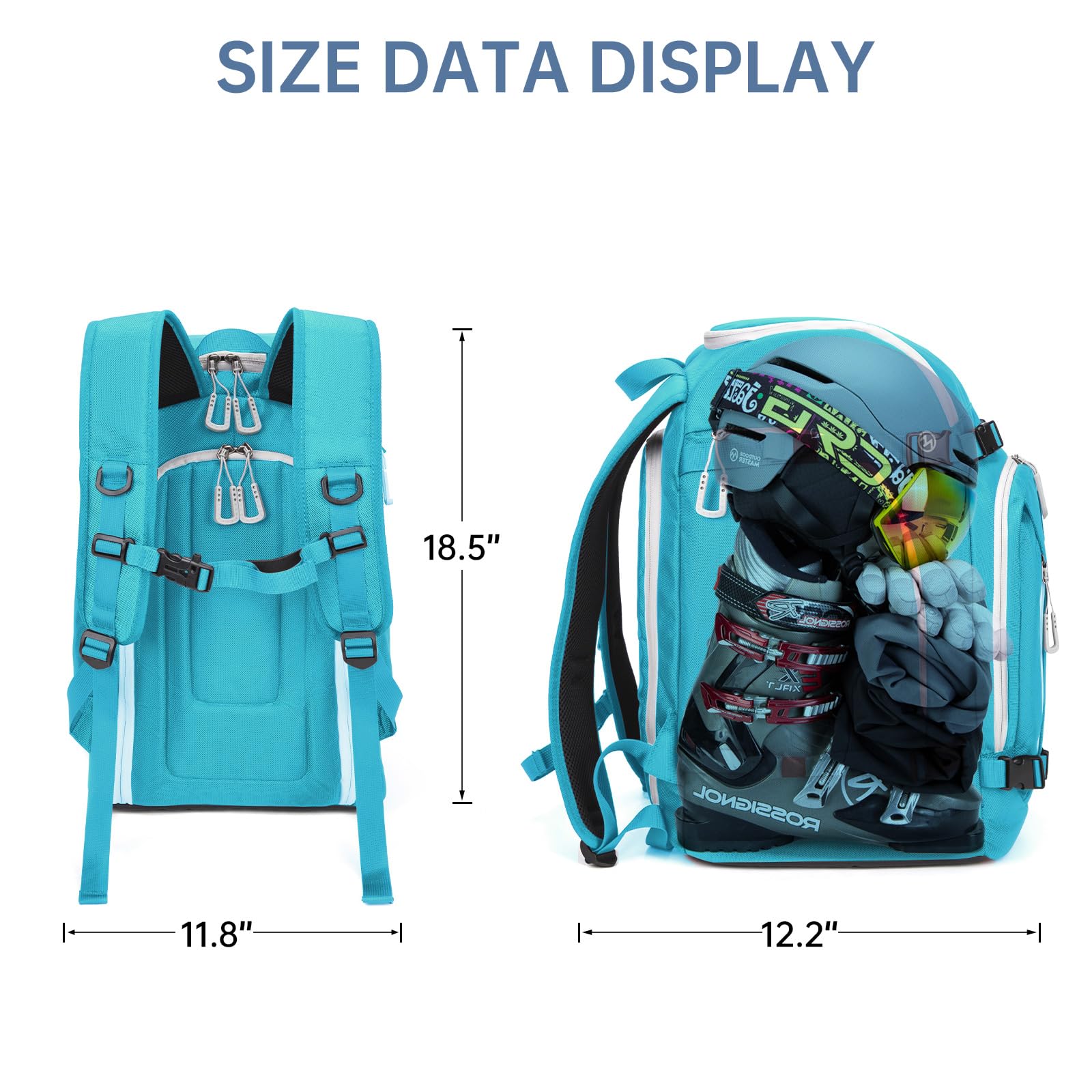 MIGGEEY Borsa per scarponi da sci con scomparto per casco e scomparto per stivali [50 l], zaino da sci con tasca per casco, borsa da sci con funzione di tracolla e spazio per accessori da sci