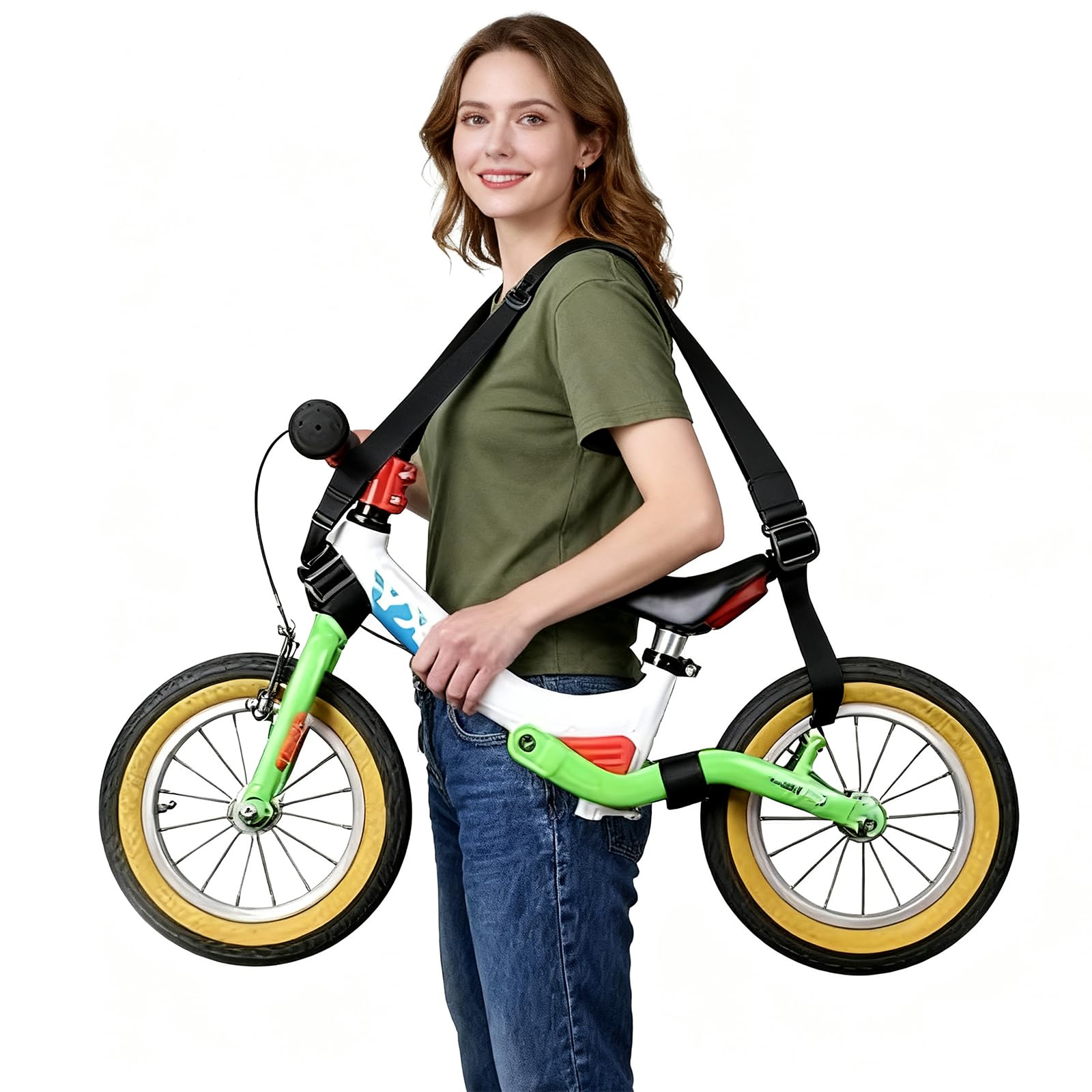 Bicycle Transport Strap without Pedals Shoulder Strap with Bicycle Bell Children Adjustable Aid for Without Pedals, Carry Strap for Scooter Accessories