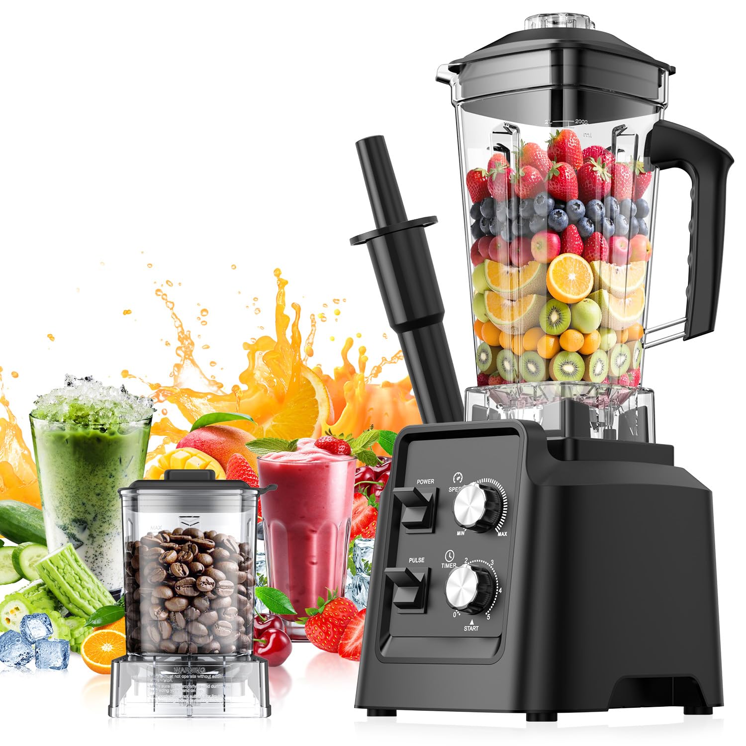 Blender, 68Oz. Countertop Blenders with 20Oz. Grinder, 28000 RPM Kitchen Blender for Smoothies, Ice Crushing, Frozen Fruits, Self-Cleaning, Speed Adjustable. Black