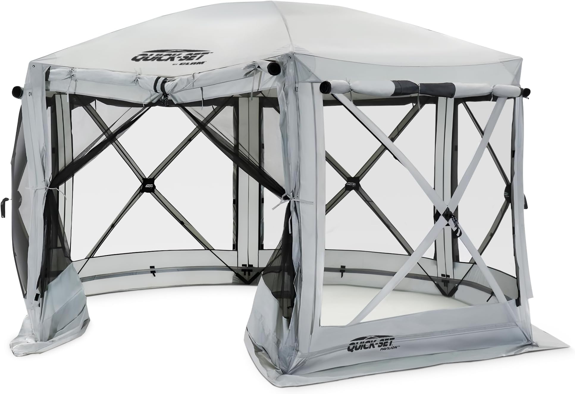 Pop Up Screen Tent, Outdoor Camping Gazebo Canopy, Pavilion, 12.5', Gray - Heavy-Duty Portable Screened Shelter with Netting for Beach, Patio, and Backyard