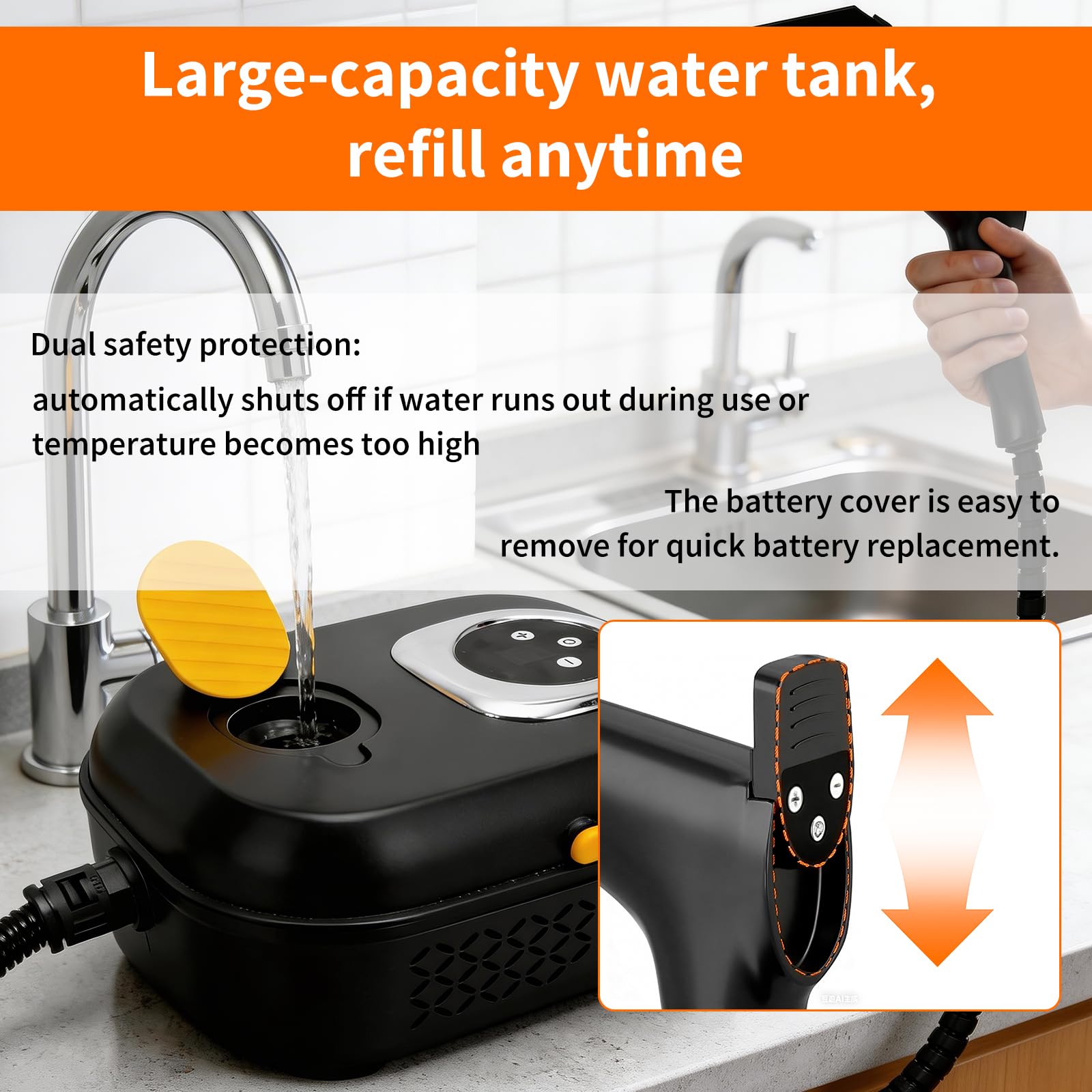 Vaporeta Limpieza Hogar 1500W, Limpiador a Vapor de Mano con Tanque de 1700ml, Máquina de Limpieza a Vapor Portátil con 6 Velocidades y Accesorios para Cocina, Baño, Sofá y Azulejos