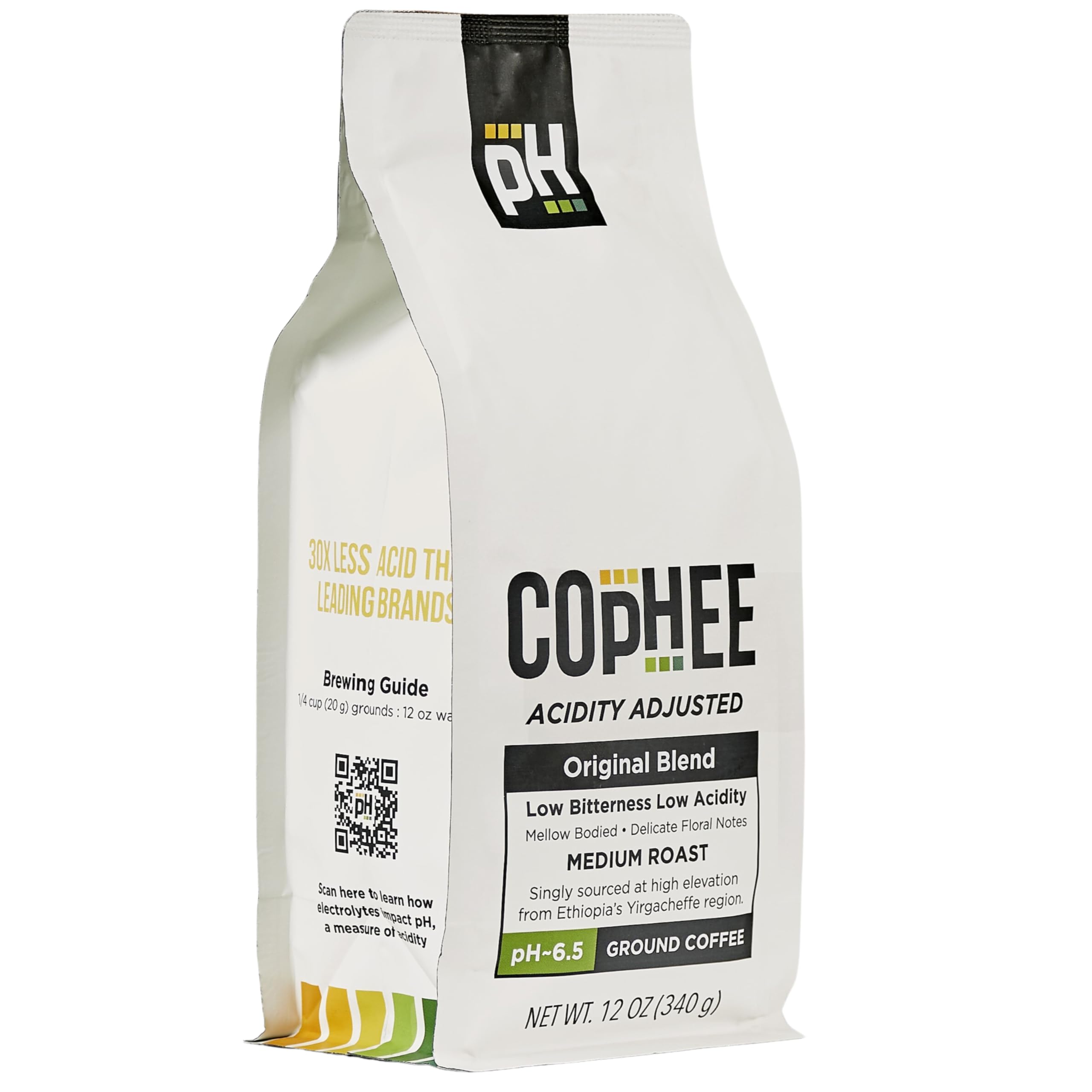 Low Acid Coffee – Medium Roast Ground – Smooth 100% Arabica, Non-GMO – pH Balanced Coffee for Sensitive Stomachs, Acid Reflux, GERD & Heartburn Relief – 12 oz Original Blend by COpHEE