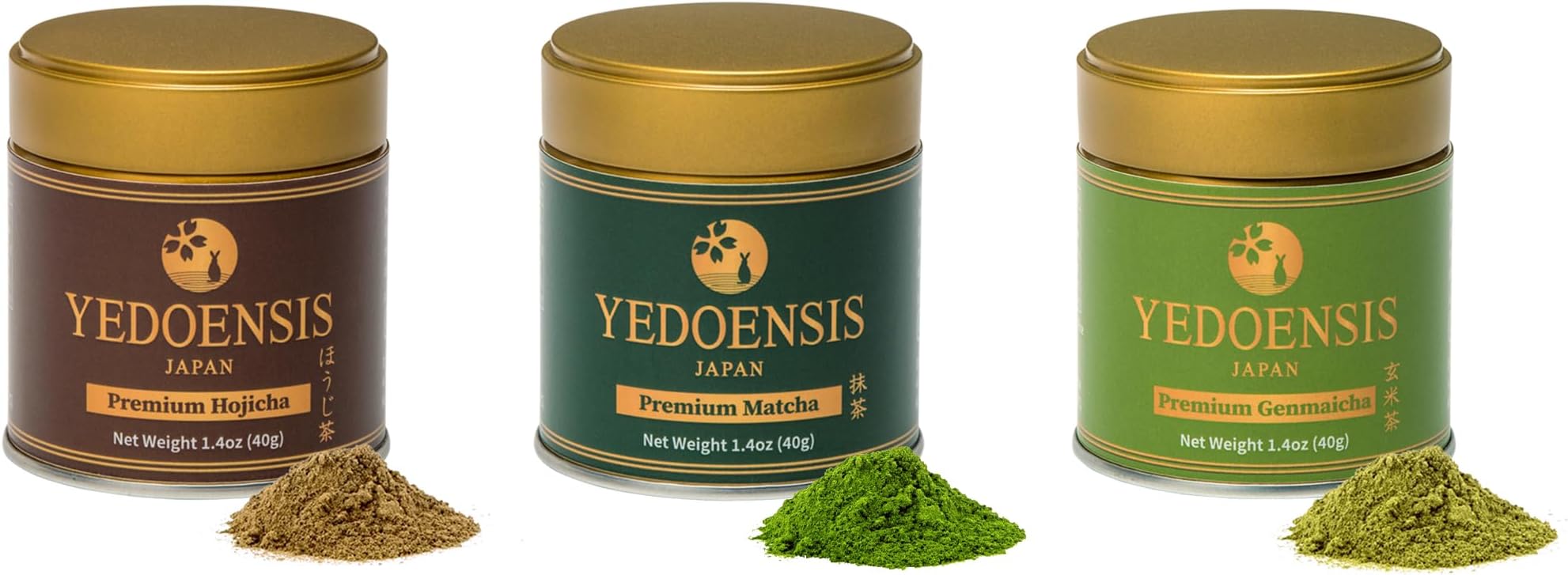 YEDOENSIS Premium Japanese Tea Classic Collection - Matcha, Hojicha, Genmaicha (40g x 3 tins)