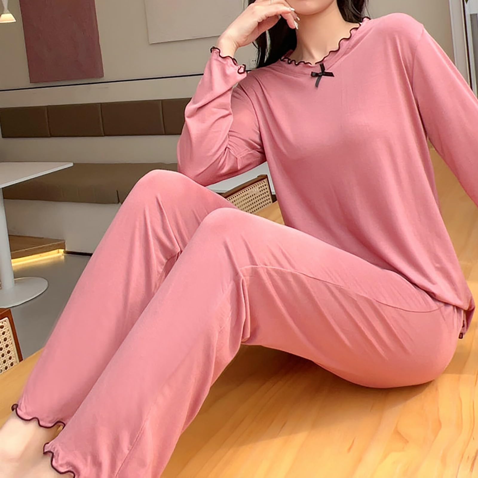 Peignoir De Bain Femme Coton Nid d'abeille,Pyjama Short Femme Robe De | Pyjama Femme Anti-Froissé Peignoir Bordure Contrastée Trouser Pyjama En Satin De Soie Haut Uni Elégant Sleepwear