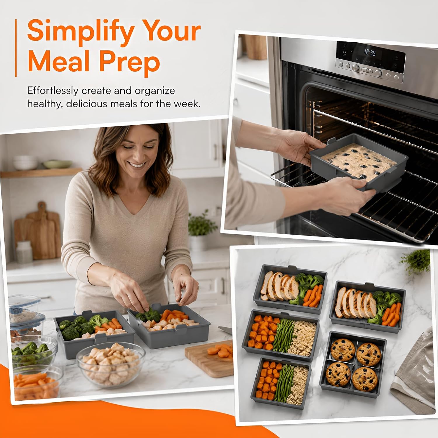 4Pcs Silicone Baking Pan Set, Integrated Handle, Square Rectangle