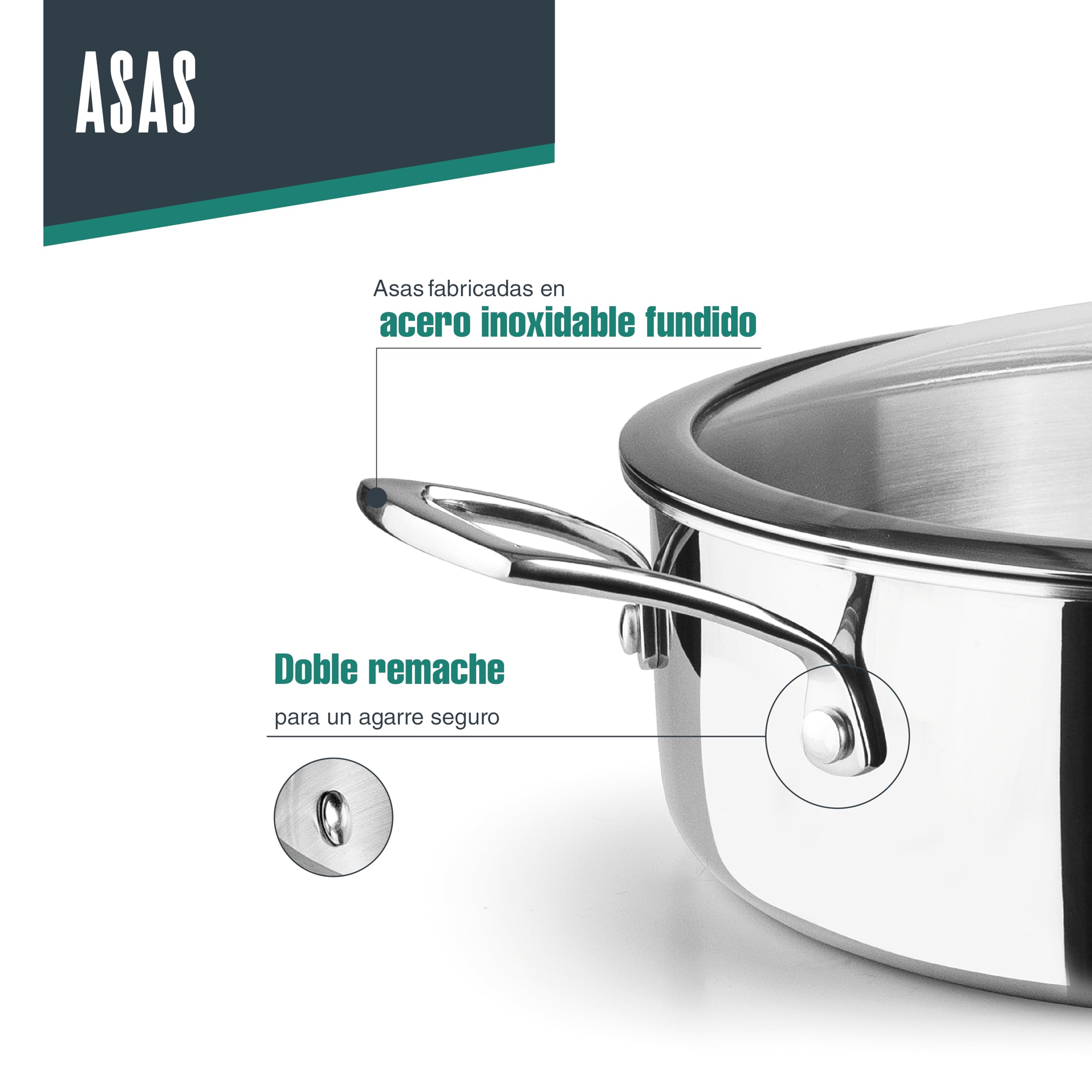 Lacor 60888 - Cacerola Baja Trichef, 5 L, 28 cm, Tricapa de Acero | En acero inox 18/10, para guisos y cocciones uniformes; apto para inducción y horno, apto para lavavajillas, de gran utilidad
