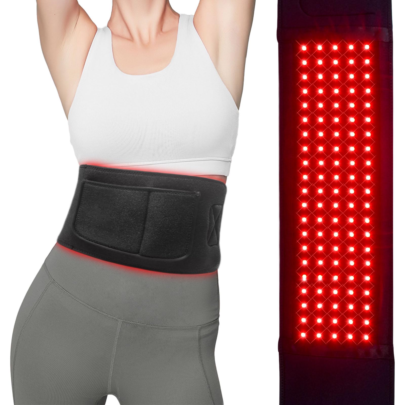 Cinturón lámpara de luz roja 105 LED, 660 nm y 850 nm infrarrojo, 3 modos, temporizador 10/20/30 min, 5 niveles de brillo, cinturón luminoso para espalda, hombros y articulaciones