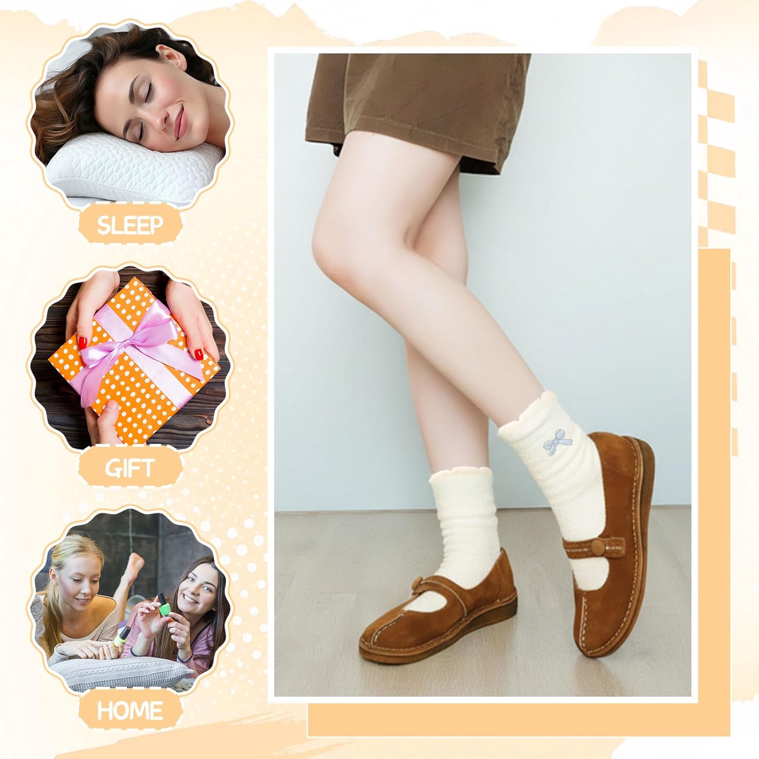 Womens Fuzzy Socks Bow Cute Animal Girls Slipper Sock Funny Winter Cozy Fluffy Warm Socks Home Sleeping - Image 3