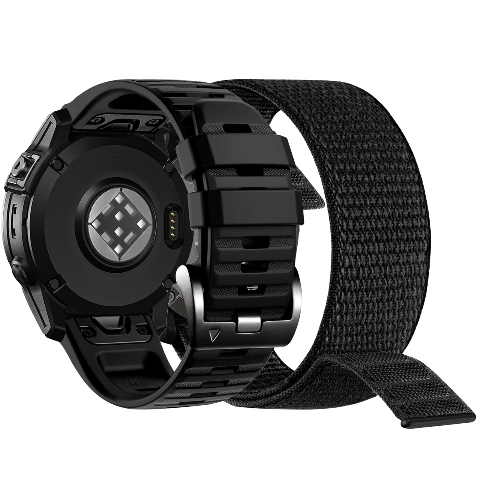 Quickfit Nylon Silicone 22mm Band for Garmin Fenix 5/Fenix 6/Fenix 7, Soft Silicone Hook Loop Watch Band for Fenix 8 47mm/epix Pro 47mm/Fenix 5 Plus/