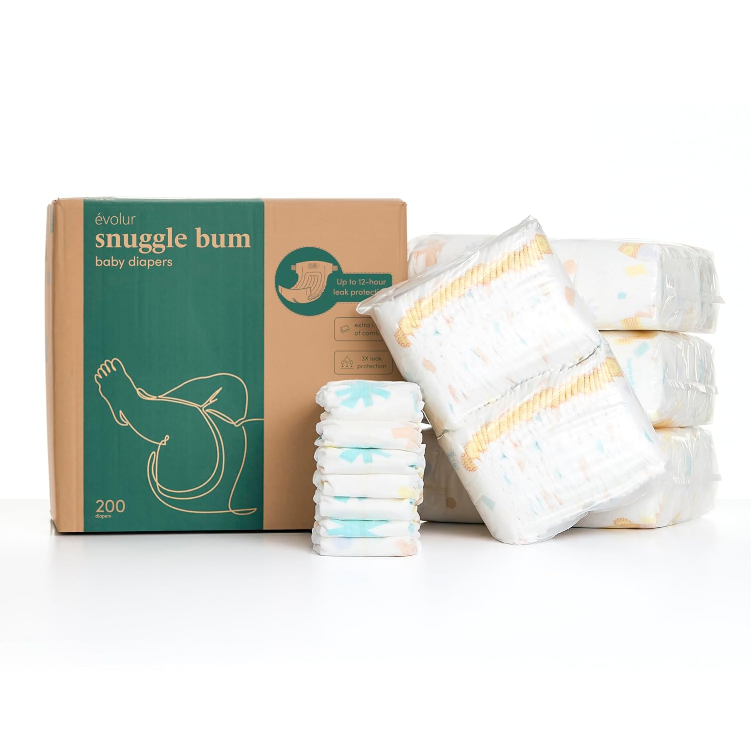 Evolur Snuggle Bum Baby Diapers - Size 1, 216 Count, for Newborns (6.6 lbs - 13 lbs), Ulta Absorbent Diapers Newborn Baby - Image 7