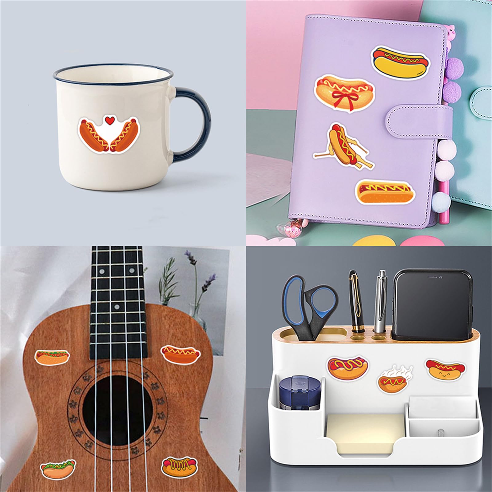 55Pcs Hot Dog Stickers for Laptop,Hot Dog Party Decorations,Delicious Food Foods Party Favors,Vinyl Waterproof Decals for Water Bottles Laptop Cellphone Suitcase Skateboard Guitar