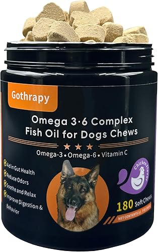 Aceite de pescado para perros, suplemento de tratamiento omega 3 y 6 masticables, ácidos grasos EPA y DHA para picazón en la piel, desprendimiento y