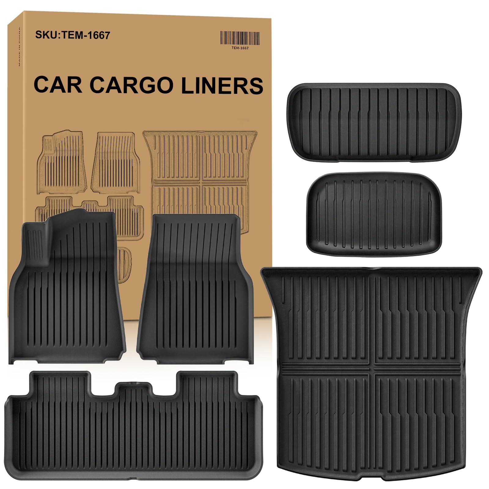 Autocessking 2025 New Tesla Model Y Juniper Floor Mats 5-Seater, Set of 6 All Weather TPE Waterproof Anti-Slip Front & Rear Trunk Mats Cargo Liners (ONLY for Tesla Model Y Juniper)