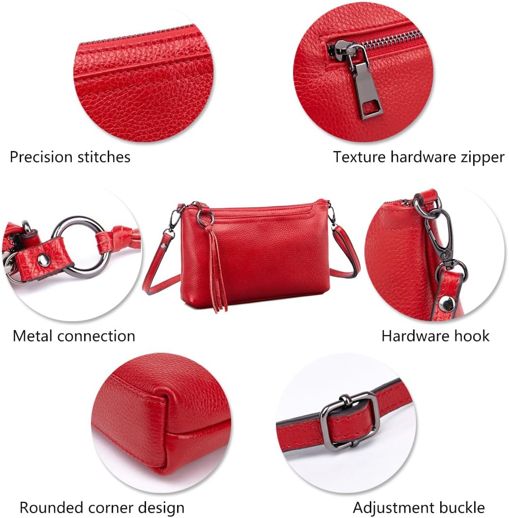 Artwell Genuine Leather Crossbody Bag For Women Small Tassel Shoulder Bag Zipper Clutch Phone Wallet Purse