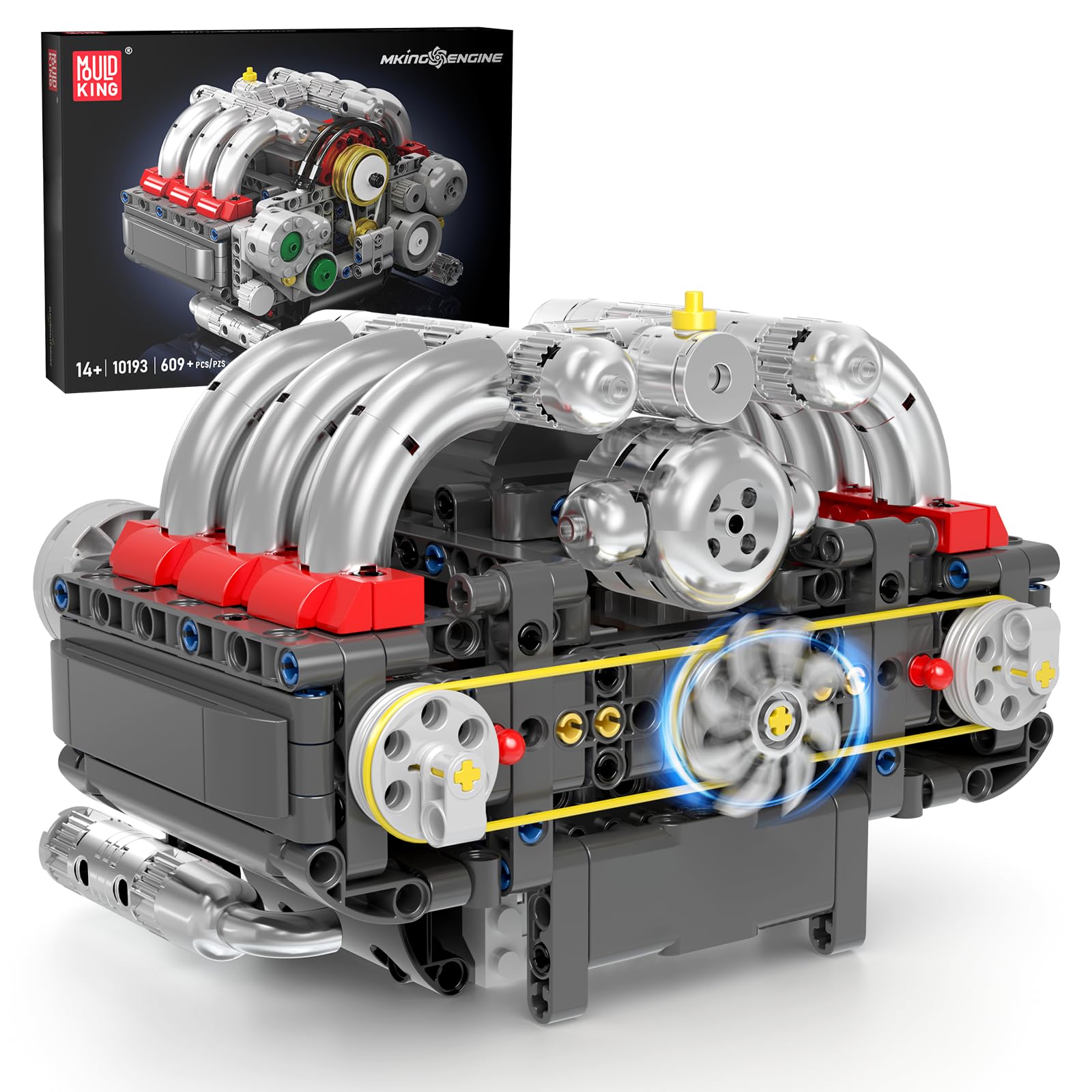 Mould King 10193 Tecnología Bloques de sujeción Motor Boxer Engine Cilindro Kit Motor Maqueta Motores Combinado Regalo para Adultos y Jóvenes (609 Piezas)