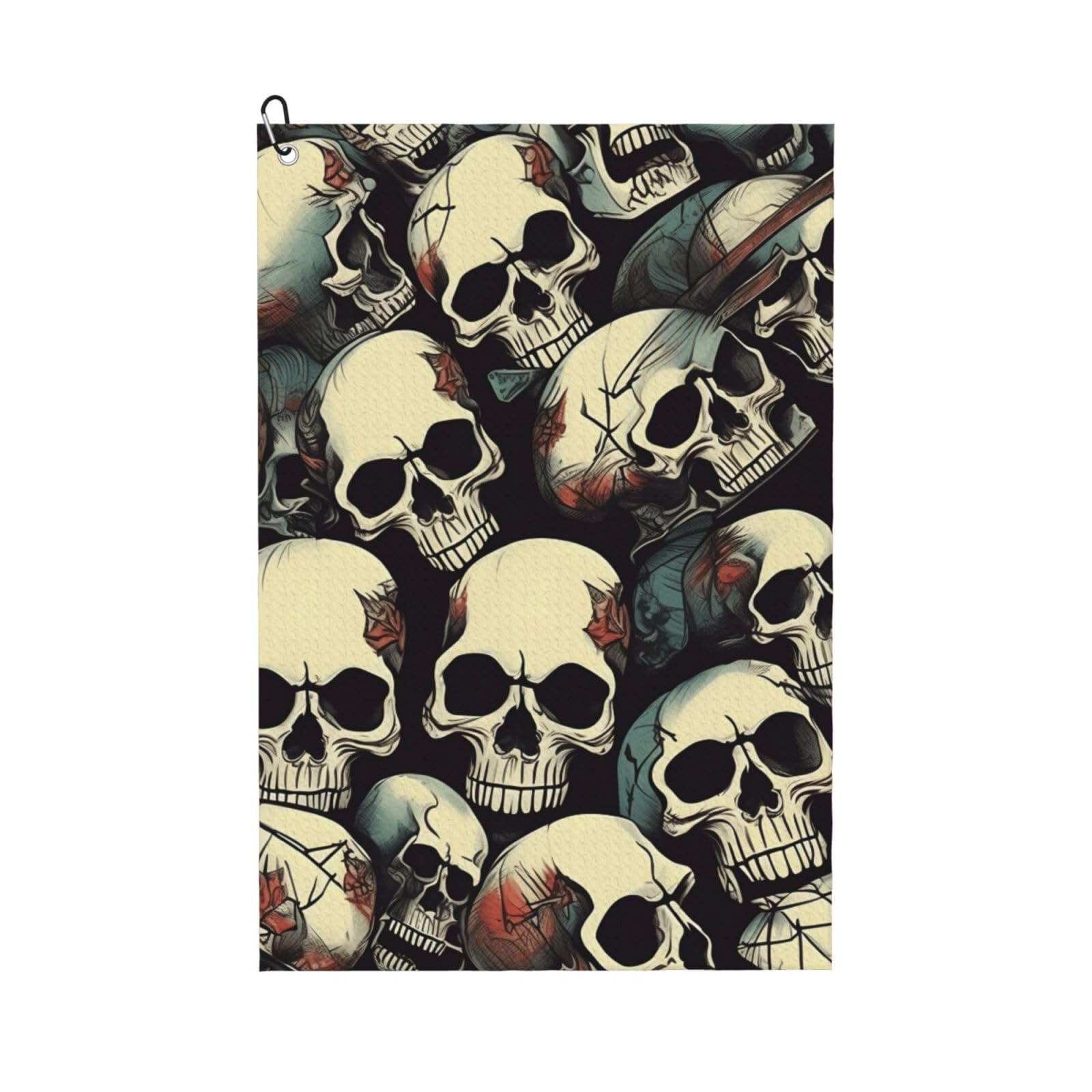 aacxzff Quick-Drying Microfiber Skull Skeleton Print Golf Towel with Integrated Carabiner Clip for Unisex 16x24in