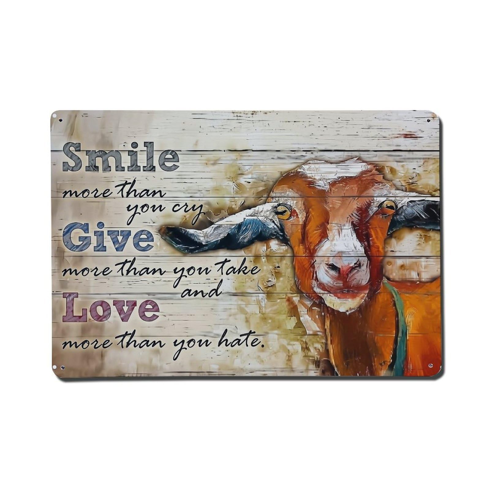 Nestemfo Vintage Smile Give Love Goat Wood Tin Sign Metal Sign, Living Room,Bar, Home, Bedroom Wall Decor,Retro Metal Poster 8X12 Inches