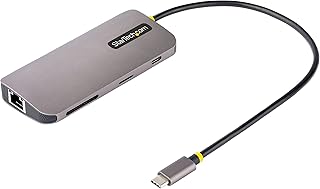 StarTech.com USB C Multiport Adapter 4K 60Hz HDMI Video, 3 Port 5Gbps USB-A 3.2 Hub, 100W Power Delivery, GbE, SD/MicroSD, 12''/30cm Cable, Travel Dock (115B-USBC-MULTIPORT), Space Gray