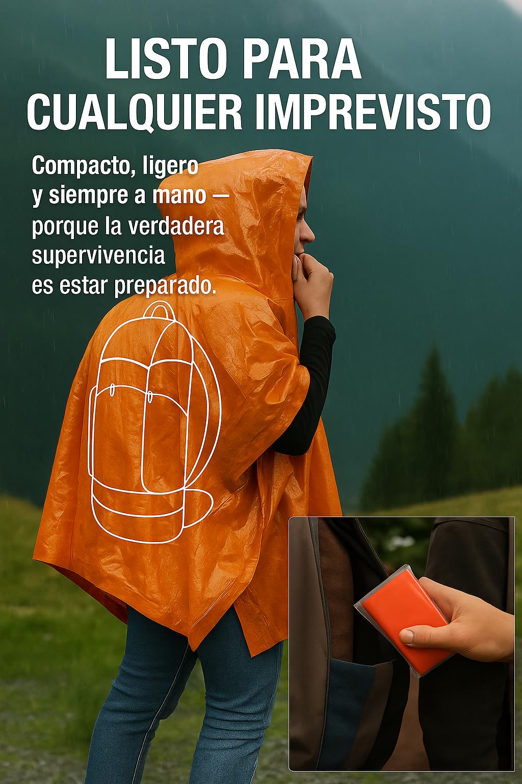 Poncho Termico Impermeable (2 Piezas) + 2 silbatos de Supervivencia con Cuerda +1 tarjeta multiherramienta, Manta Termica Supervivencia, Kit Emergencia Outdoor, Ideal para coche, senderismo o kit 72 h