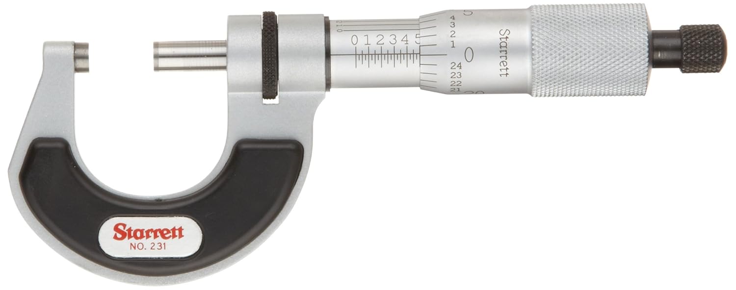 Starrett T231XRL Micrometer, Insulated Frame, Ratchet Stop, Lock Nut
