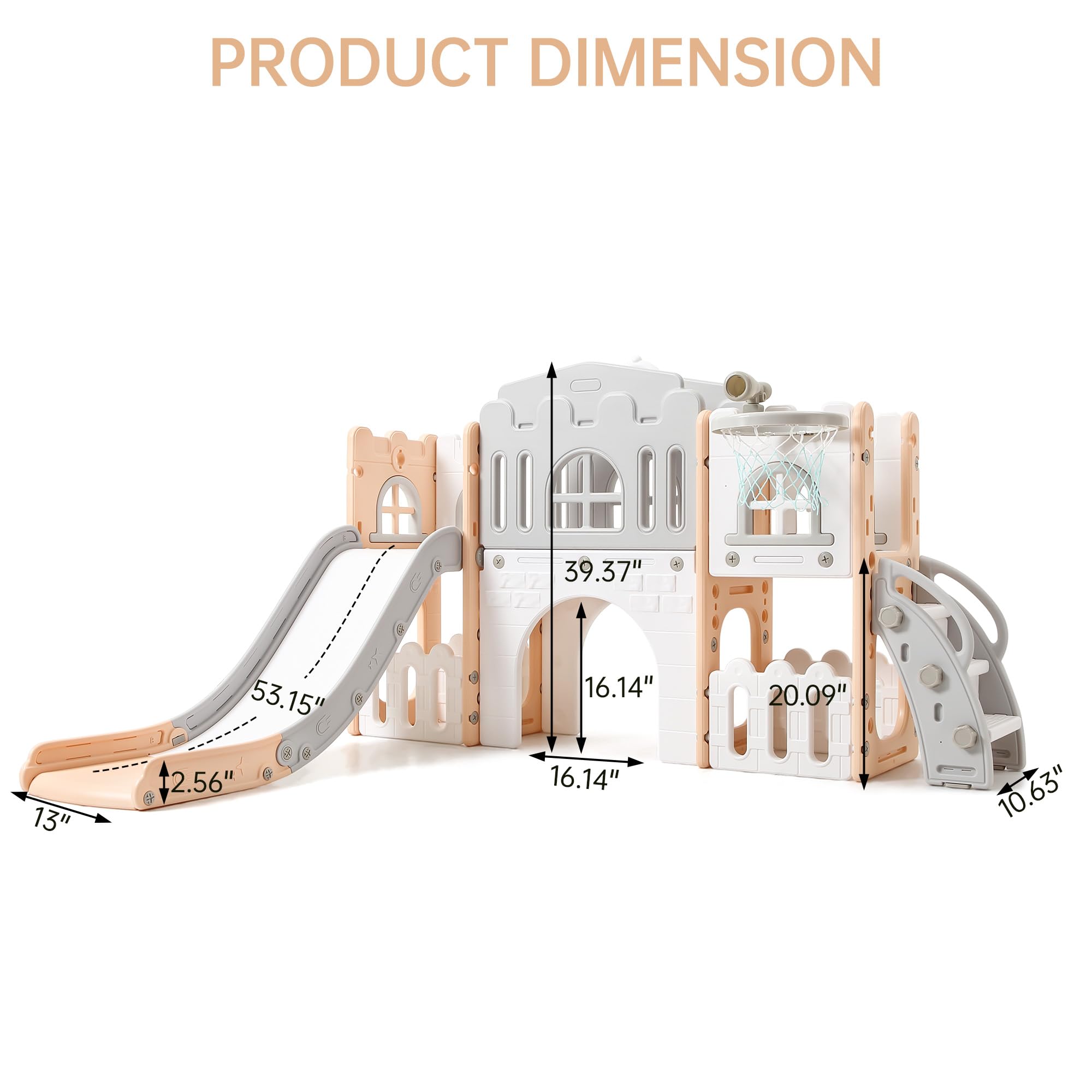 11-in-1 Kinderrutsche Indoor & Outdoor – Multifunktions Spielset Mit Klettergerüst, Basketballkorb, Tunnel, Lenkrad, Teleskop Und Zeichentafel Für Kinder 1-5 Jahre, Sicher Und Stabil, Rosa