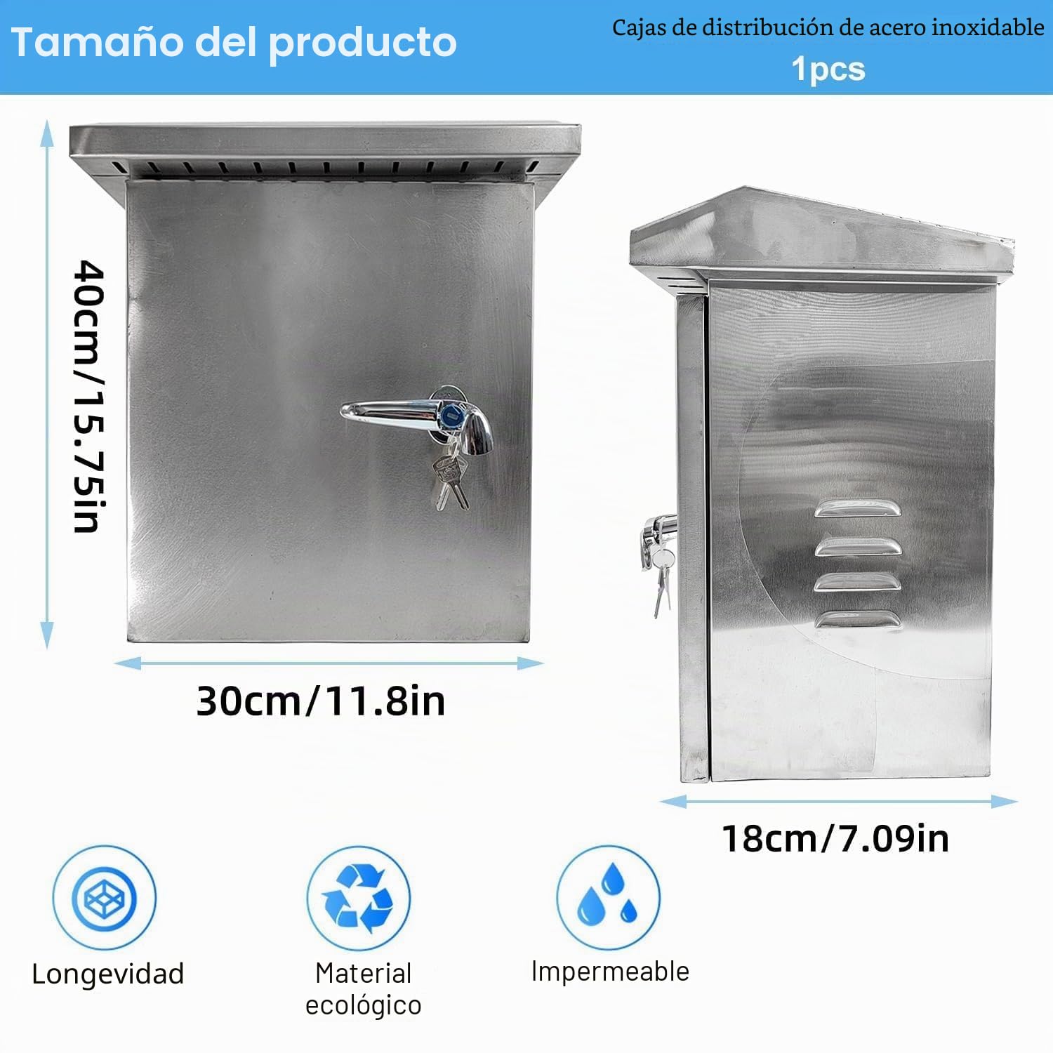 Caja Estanca Exterior Electrica de Acero Inoxidable, Caja Cuadro Electrico Superficie, 400x300x180 mm Montaje en la Pared, Distribucion Electrica Armario, Incluye Cerradura