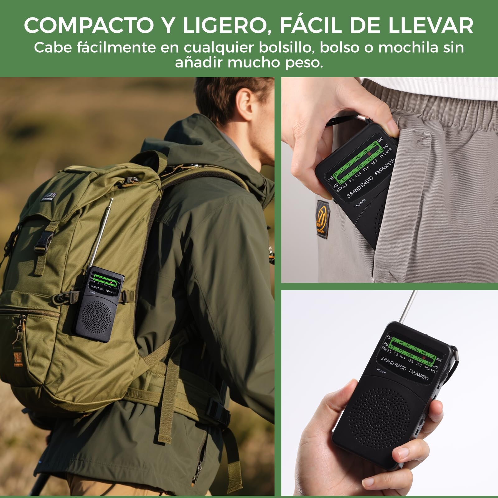 Joudix Radio a Pilas Portátil Pequeña FM/Am Transistor Kit de Emergencia Señal Súper Entrada Auriculares Linterna Escuche Noticias Entretenimiento Personas Mayores Apto para Cocinas Baños Viajes — view 5