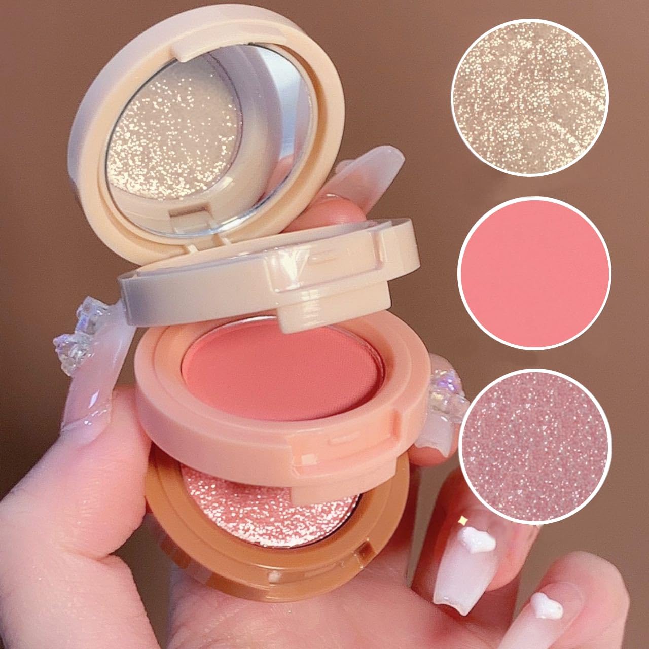 3-in-1 Blusher + Highlighter Palette – Lightweight Cheek Makeup Kit for Travel & Daily Use (Shade 1)-FBA-image-38