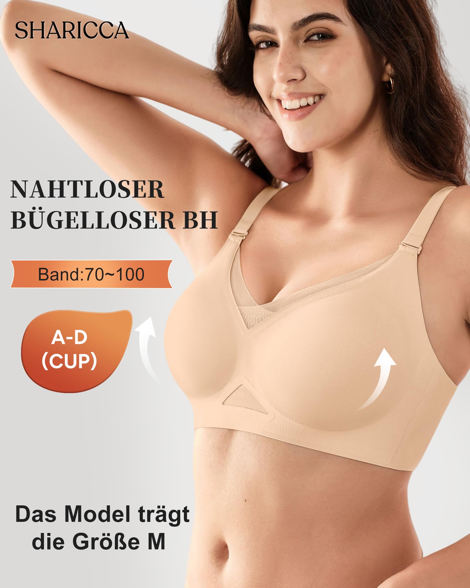 SHARICCA Damen BH ohne Bügel Push-Up Spitzen-BH Nahtloser T-Shirt BH mit Vollbügel Weicher Wireless Bralette Atmungsaktiv für Alltag Schlaf