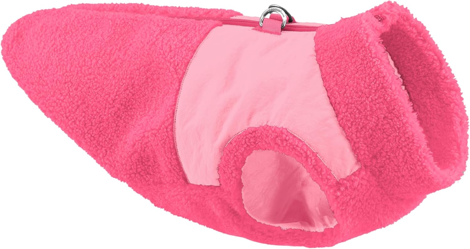 Gooby Zip Up Sherpa Vest - Cream, Medium - Two Tone Fuzzy Fleece Dog Sweater with Built-in Harness and Extra Security for Small Dog and Medium Dog