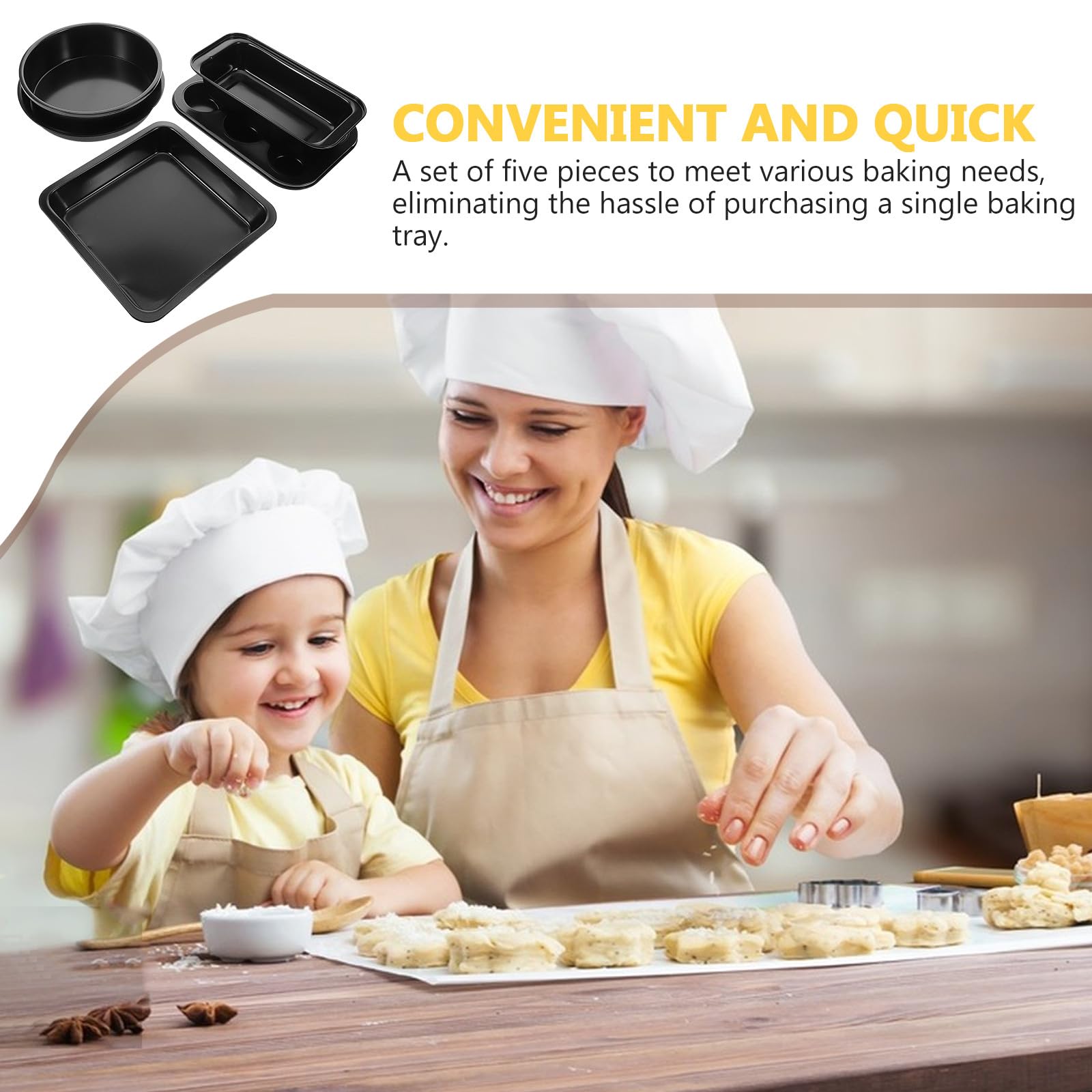 ibasenice Ensemble de 5 Moules à Pâtisserie Antiadhésifs pour Four, Incluant Plaque à Biscuits et Moule à Tarte, pour Cuisson de Muffins et Gâteaux la Maison